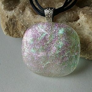 Large clear dichroic glass pendant 1.75 in